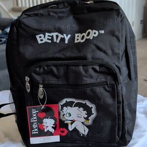 Betty Boop Black Backpack with Character Patch and White Logo